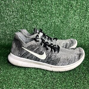 Nike Free RN Flyknit Women's Size 7.5 Running‎ Shoes Gray Black Oreo
